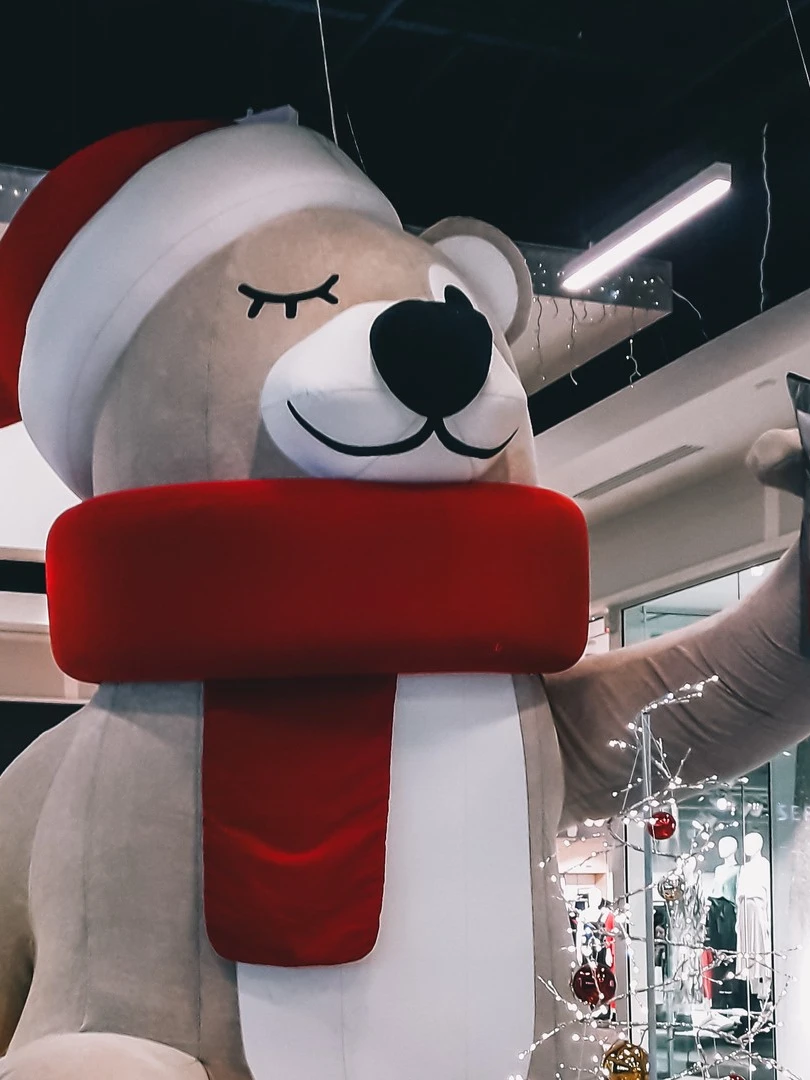 Photo 1 from Benjamin Simier’s Instagram post: 𝒞𝒽𝓇𝒾𝓈𝓉𝓂𝒶𝓈 𝒾𝓈 𝒸𝑜𝓂𝒾𝓃𝑔... A giant teddy bear is making a selfie in the shopping center in France 🇫🇷