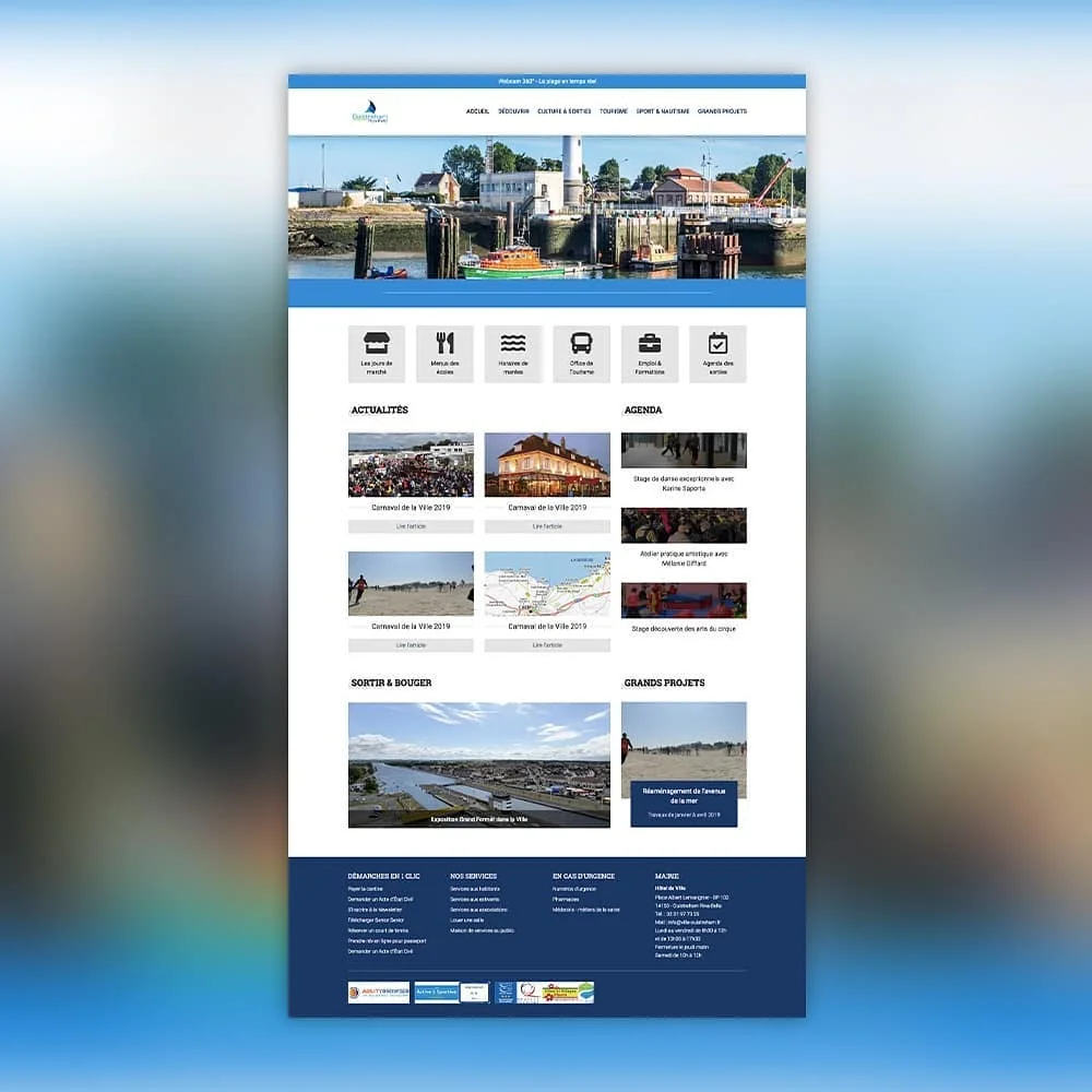 Photo 3 from Benjamin Simier’s Instagram post: FR : Projet fictif (école). Réalisation du site de la mairie de Ouistreham (France). EN : Fictitious project (school). Realization  of the website for city of O