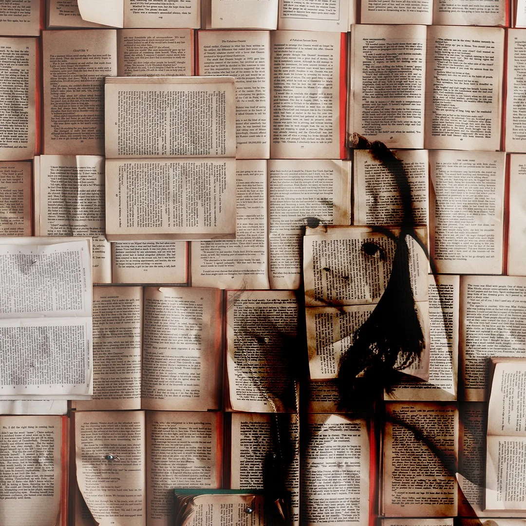 Photo 1 from Benjamin Simier’s Instagram post: Photoshop realization (Double exposure) where we can see a silhouette that seems printed on the open books