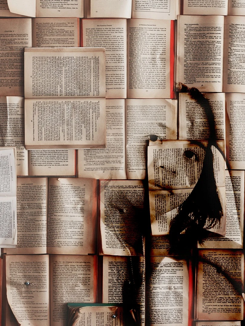Photo 1 from Benjamin Simier’s Instagram post: Photoshop realization (Double exposure) where we can see a silhouette that seems printed on the open books