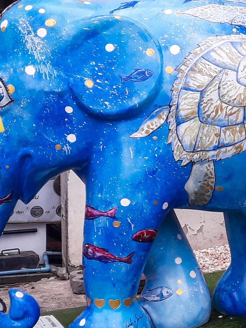 Photo 1 from Benjamin Simier’s Instagram post: Blue elephant handcrafted in Chiang Mai, Thailand 🇹🇭🇹🇭20% of Elephant Parade profits are donated to elephant protection and welfare projects. 🐘🐘 Visit : www.ele