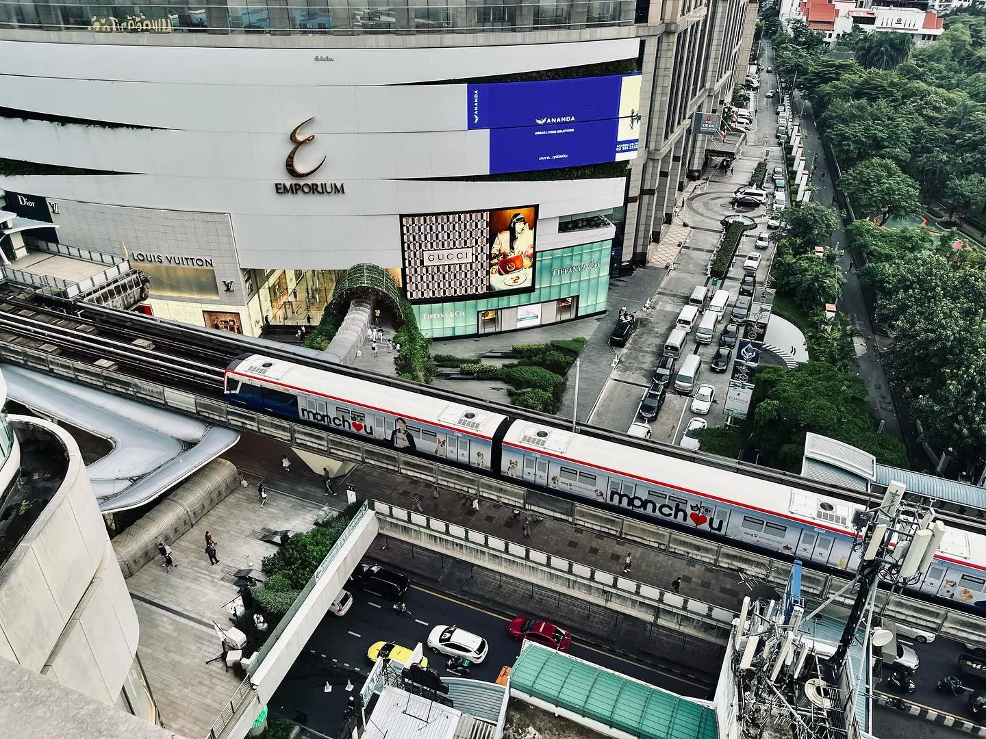 The BTS Skytrain moving through Bangkok