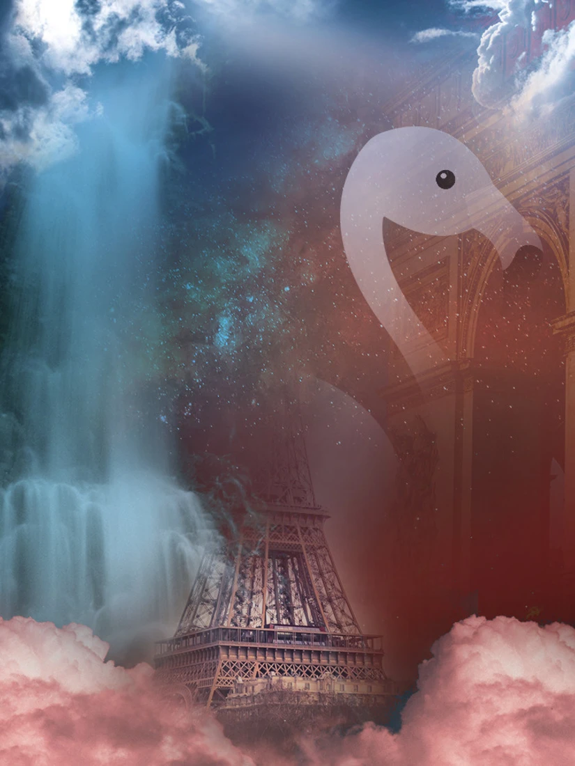 Photo 1 from Benjamin Simier’s Instagram post: Montage Photoshop sur le thème de Paris et flamant rose