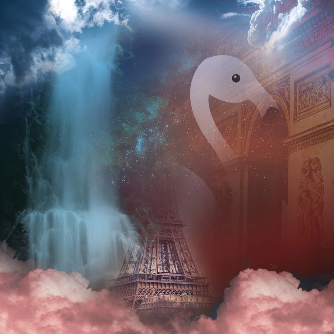 Photo 1 from Benjamin Simier’s Instagram post: Montage Photoshop sur le thème de Paris et flamant rose