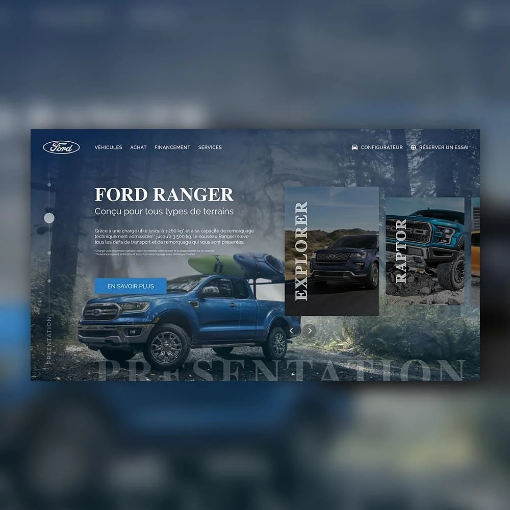Photo 1 from Benjamin Simier’s Instagram post: FR : Projet de cours, webdesign d'un site fictif Ford pour présenter les véhicules.