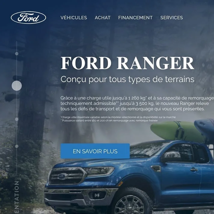 Photo 3 from Benjamin Simier’s Instagram post: FR : Projet de cours, webdesign d'un site fictif Ford pour présenter les véhicules.