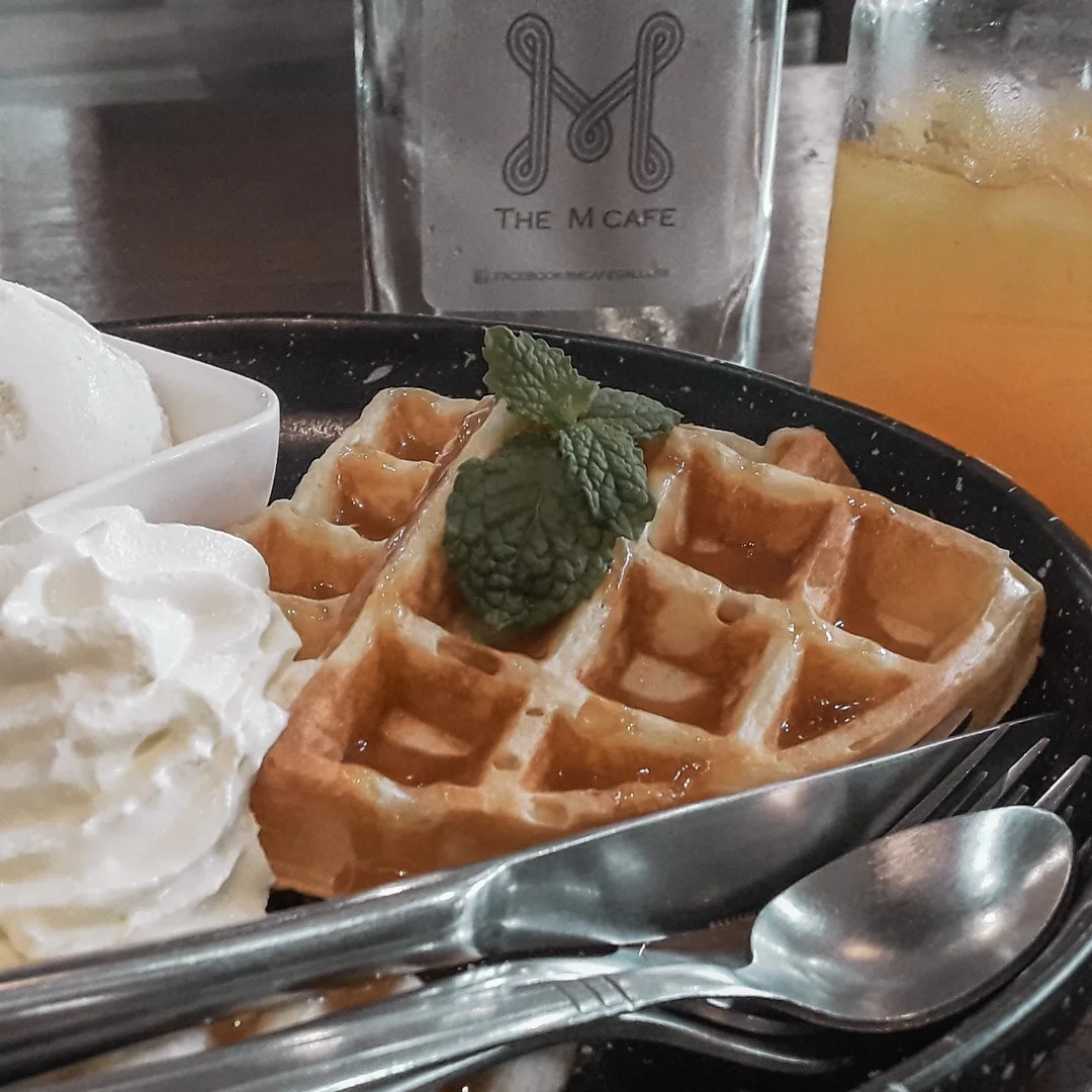 Photo 1 from Benjamin Simier’s Instagram post: Waffle and ice cream at The M Cafe at Bangkok in Thailand 🇹🇭🇹🇭 If you like Marvel universe, you have to visit imperative this place because they are a lot statu